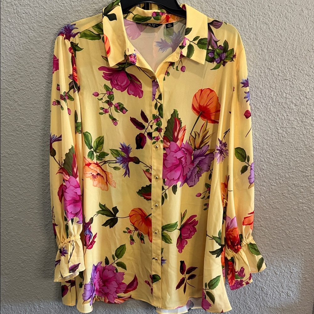 Iman Floral Button-Front Blouse - Yellow with belt size LP